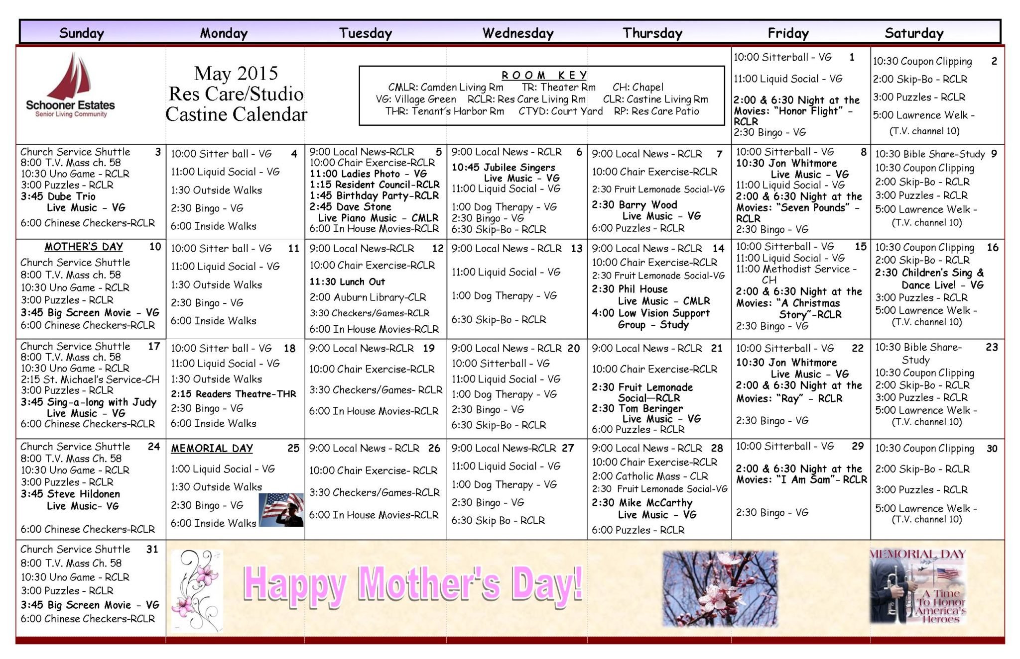 May 2015 Assisted Living/Residential Care Activity Calendar