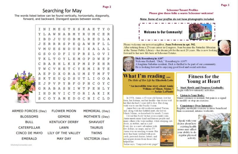 Inside pages of the Schooner Flash, Monthly Newsletter. May 2026 Issue.