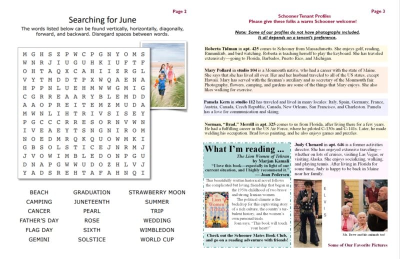 Inside pages of the Schooner Flash, Monthly Newsletter. June 2026 Issue.