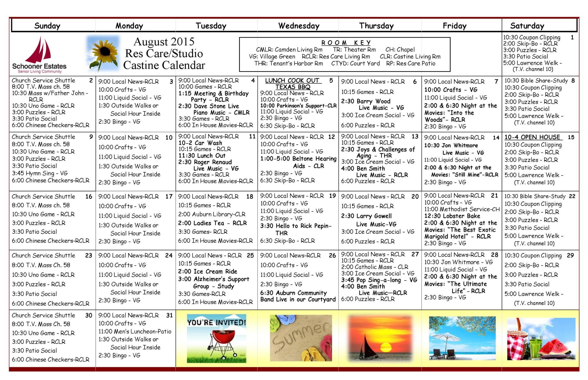 August 2015 Assisted Living and Residential Care Activity Calendar