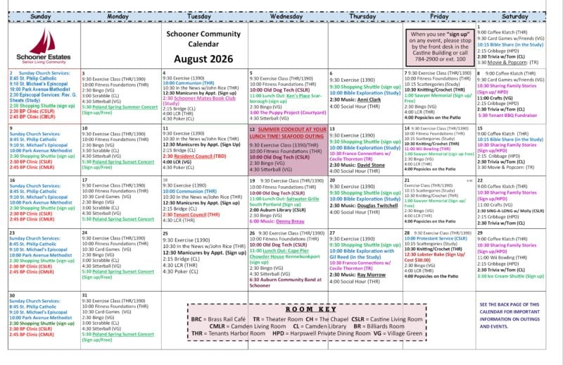 August 2026 Activity Calendar