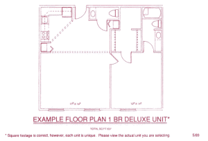 Independent Senior Living Apartment Floor Plan for 1 Bedroom Deluxe