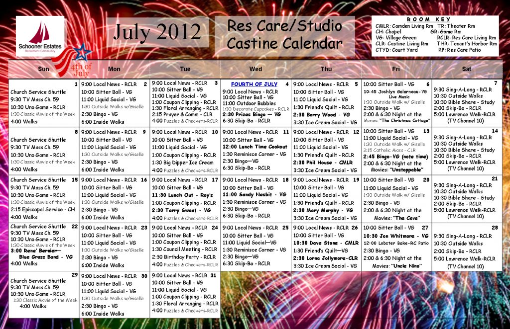 Castine - Res Care July Calendar