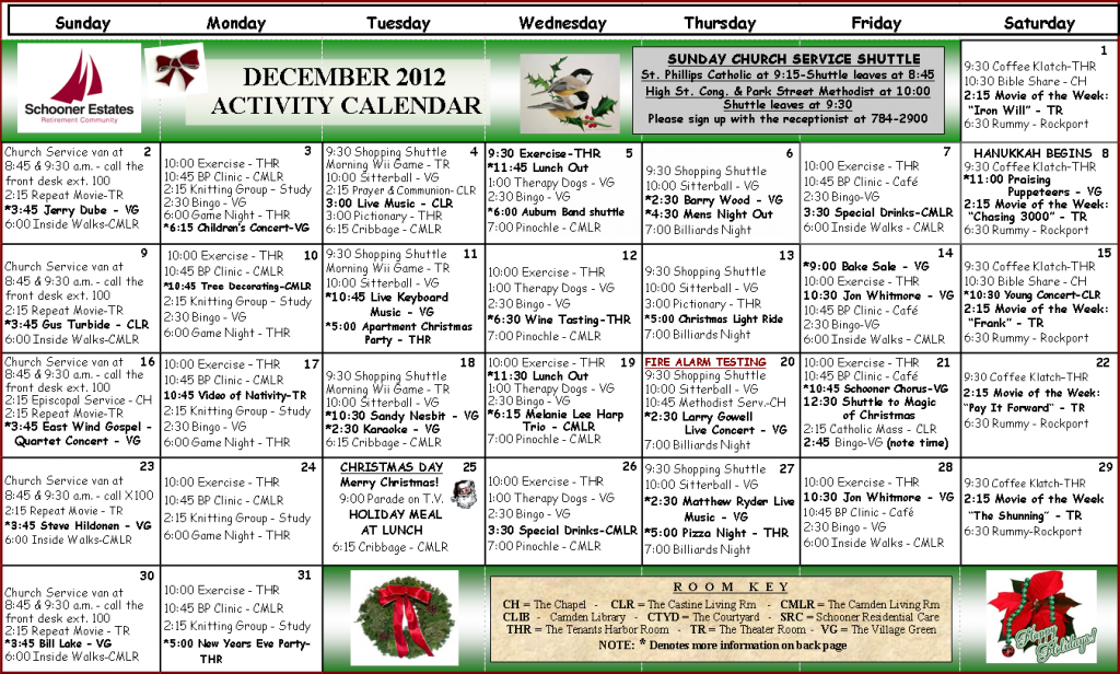 December 2012 Castine Calendar
