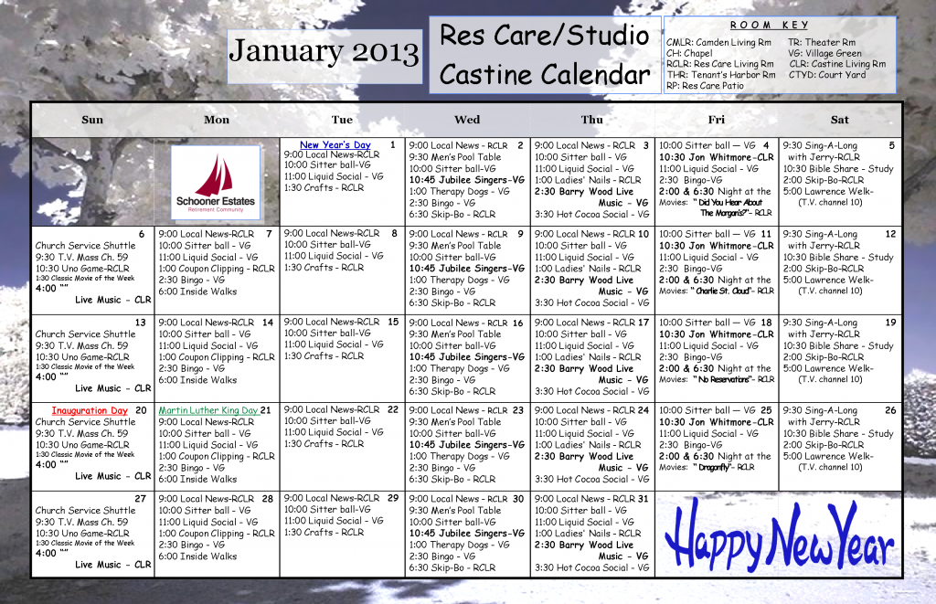 Res Care - Castine January Calendar 2013