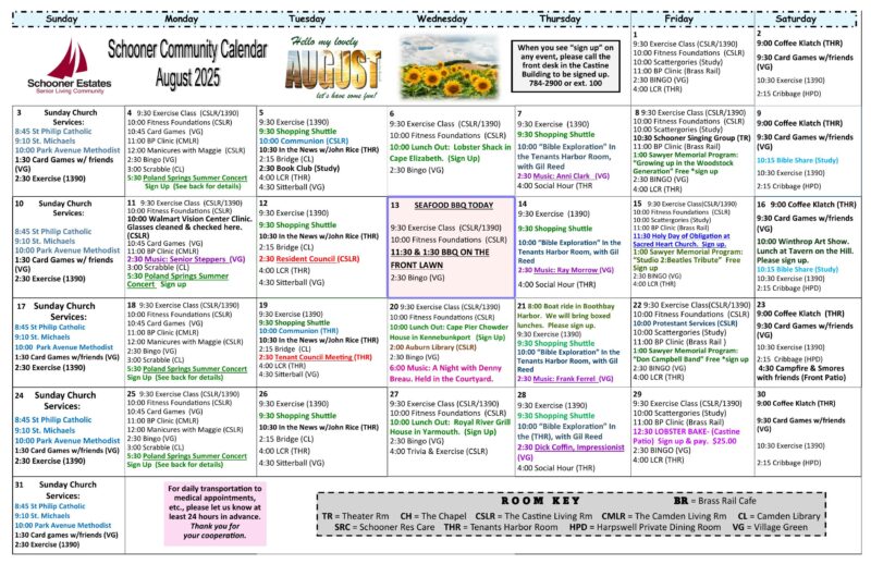 August 2025 Activity Calendar
