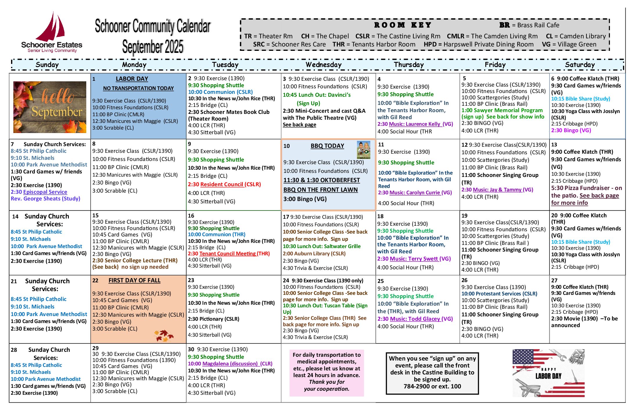 September 2025 Activity Calendar