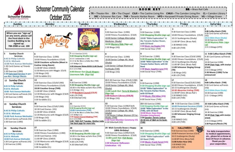 October 2025 Activity Calendar