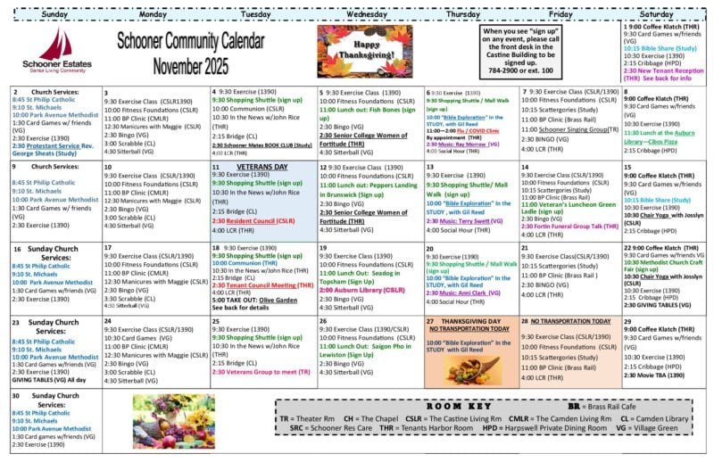 November 2025 Activity Calendar