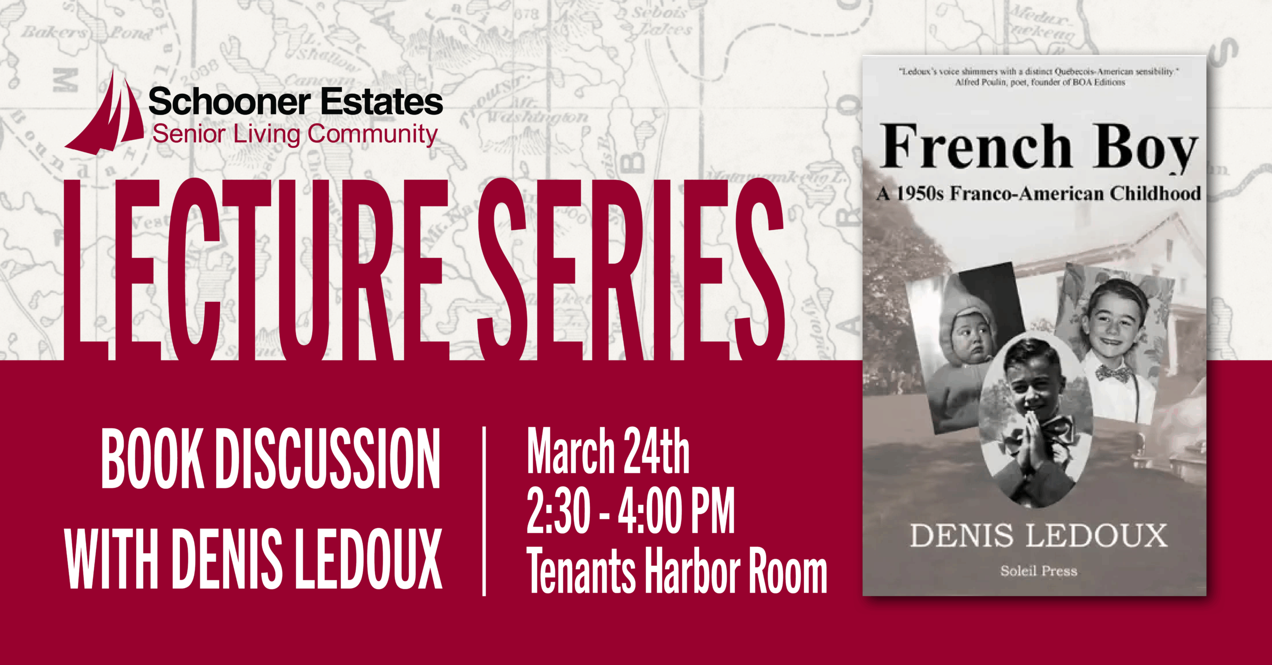 Lecture Series: Book Discussion with Denis Ledoux. March 24th, 2026, from 2:30 PM - 4:00 PM.