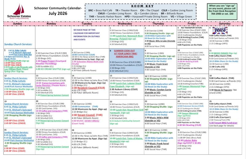 July 2026 Activity Calendar
