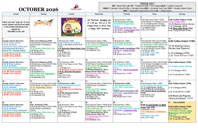 October 2026 Activity Calendar