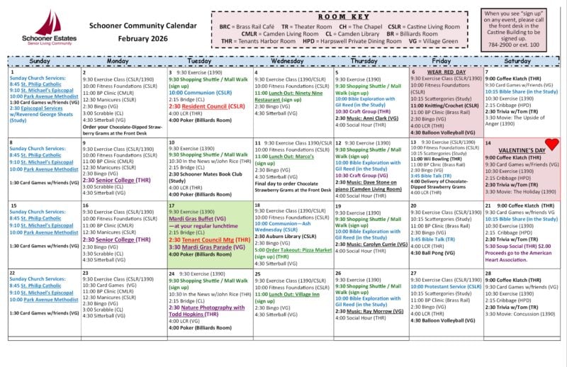 February 2026 Activity Calendar