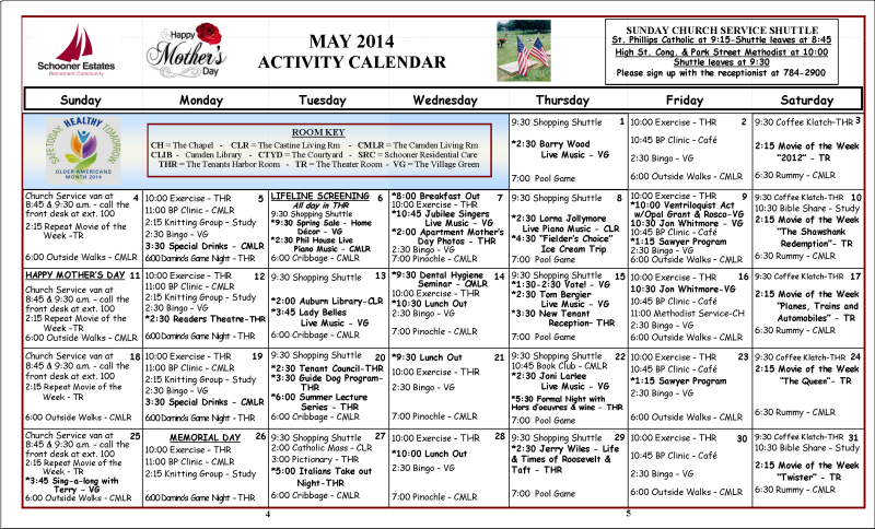 Activity Calendar May 2014