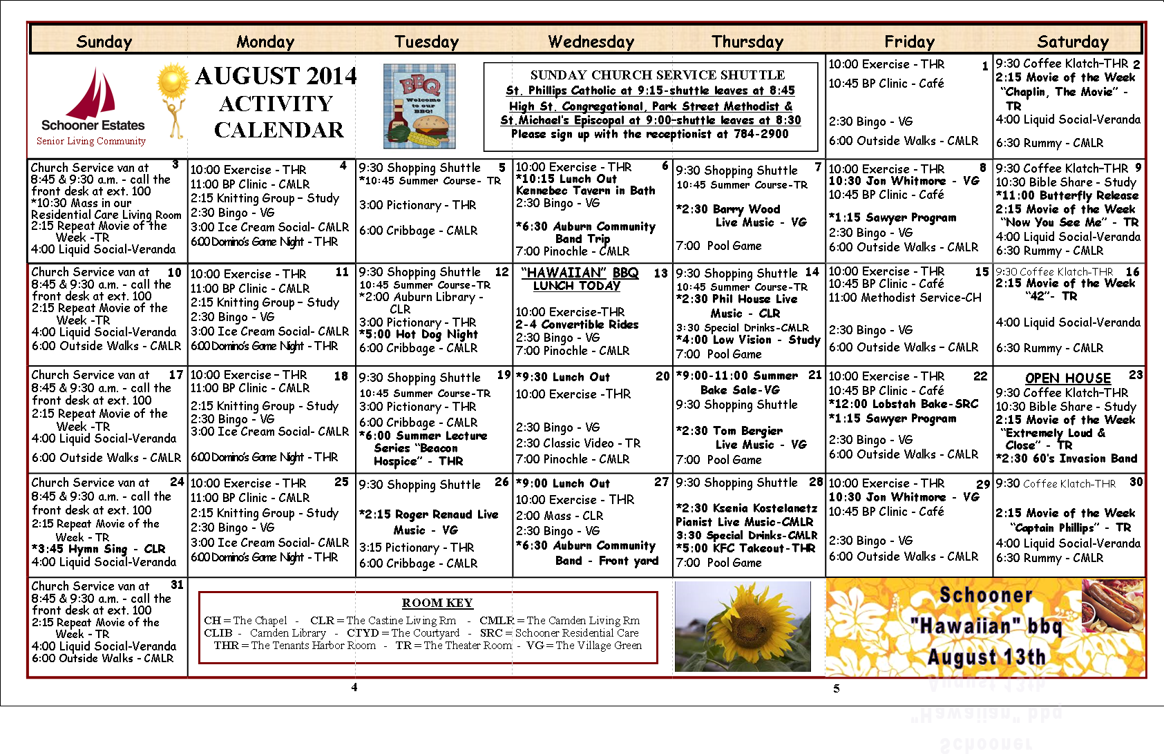 August 2014 Camden Activity Calendar