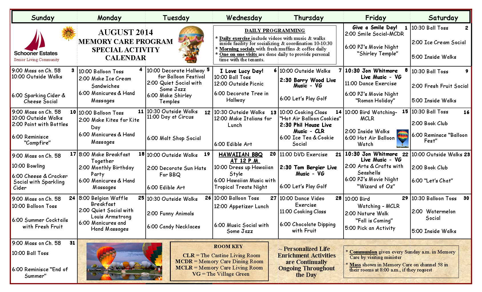 August 2014 Memory Care Calendar