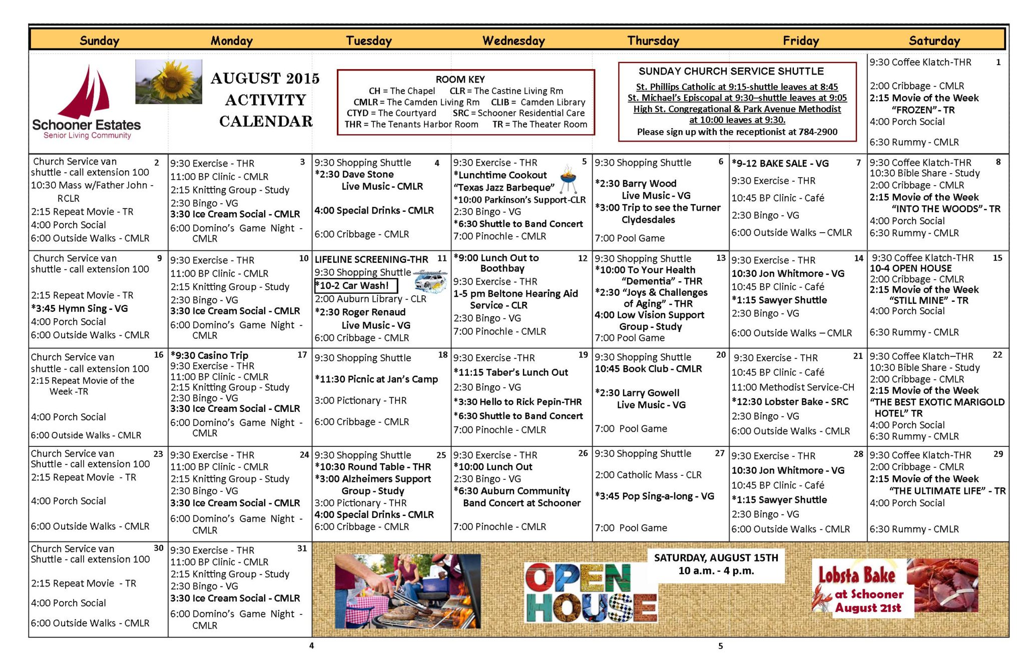 August 2015 Independent Living Activity Calendar