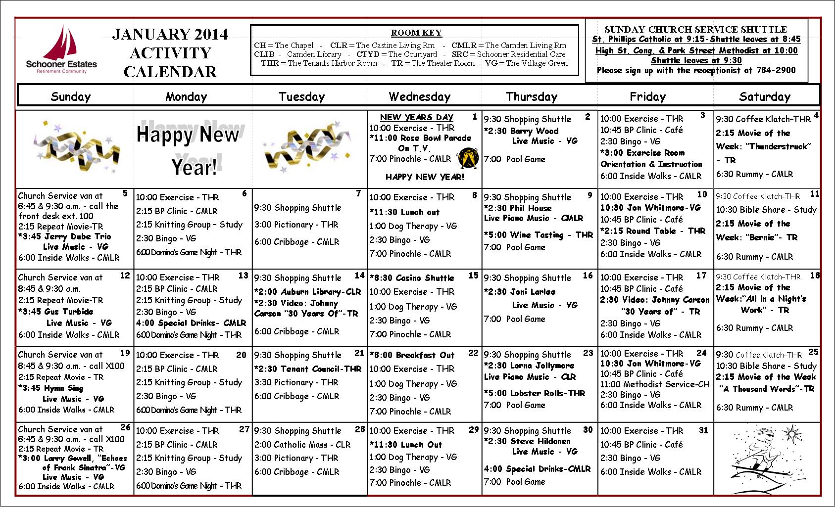 Camden January 2014 Calendar