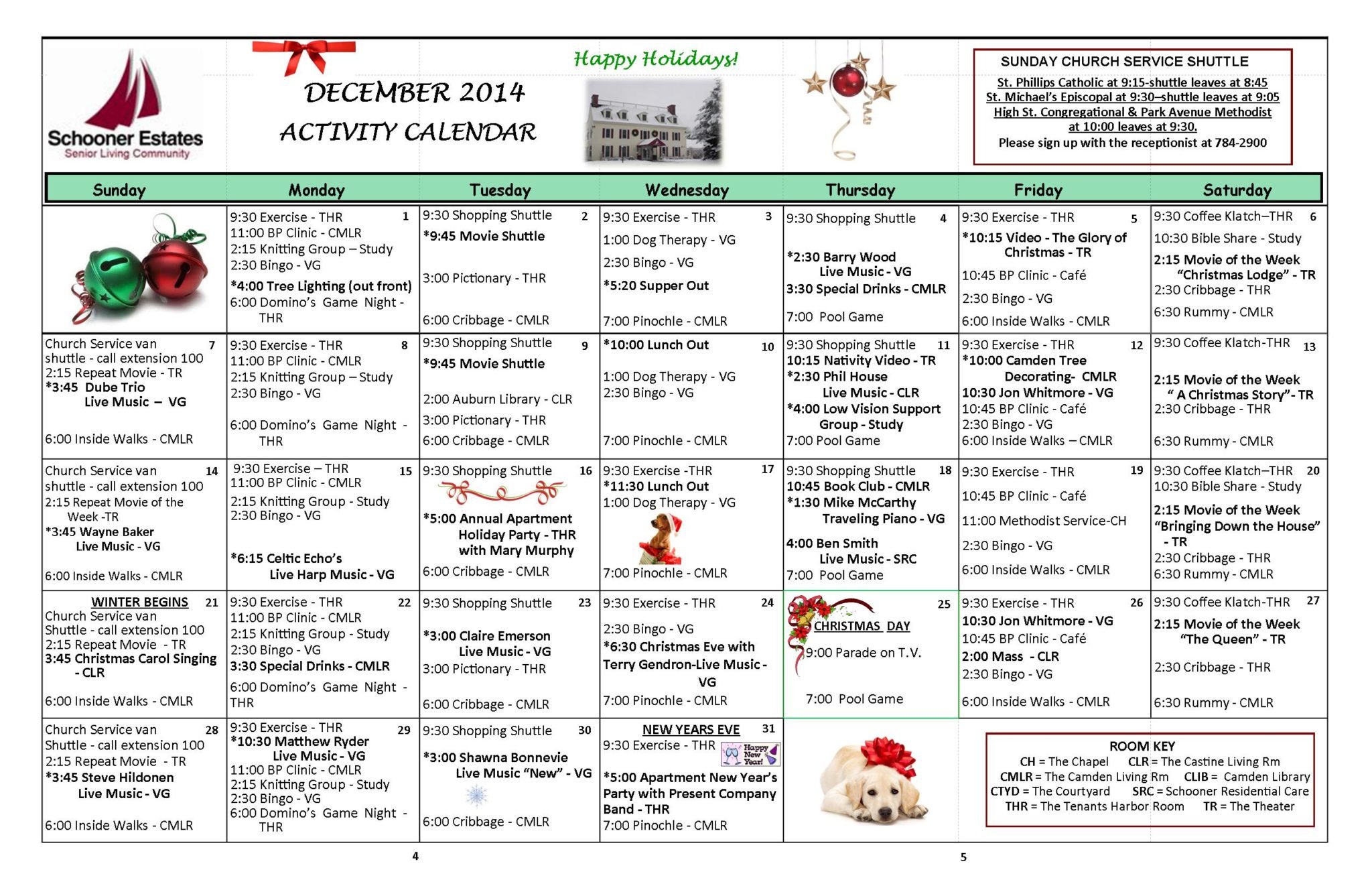 December 2014 activity calendar