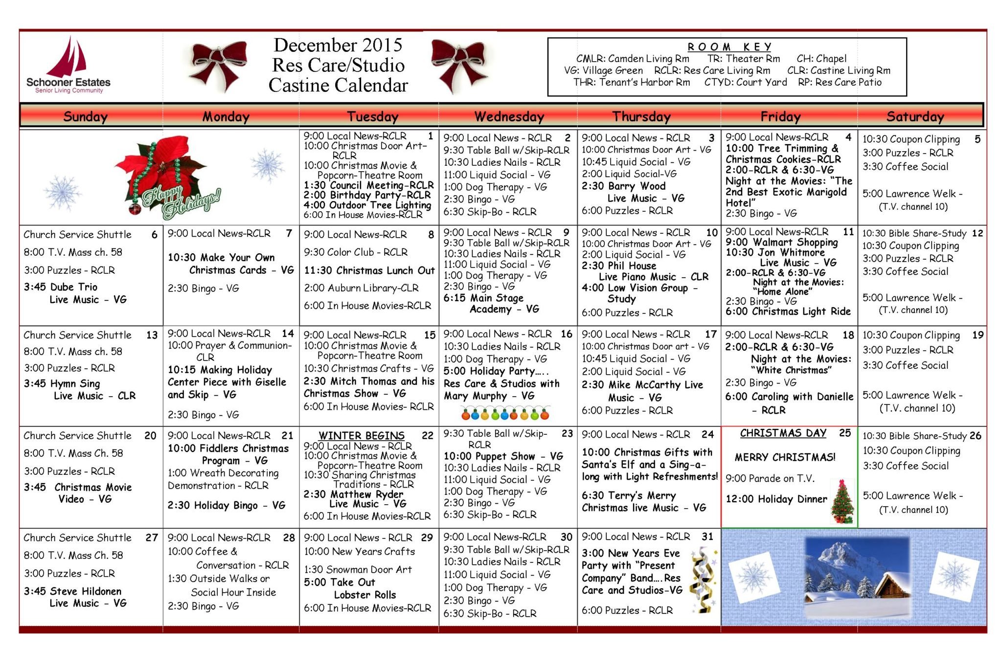 December 2015 Assisted Living and Residential Care Activity Calendar