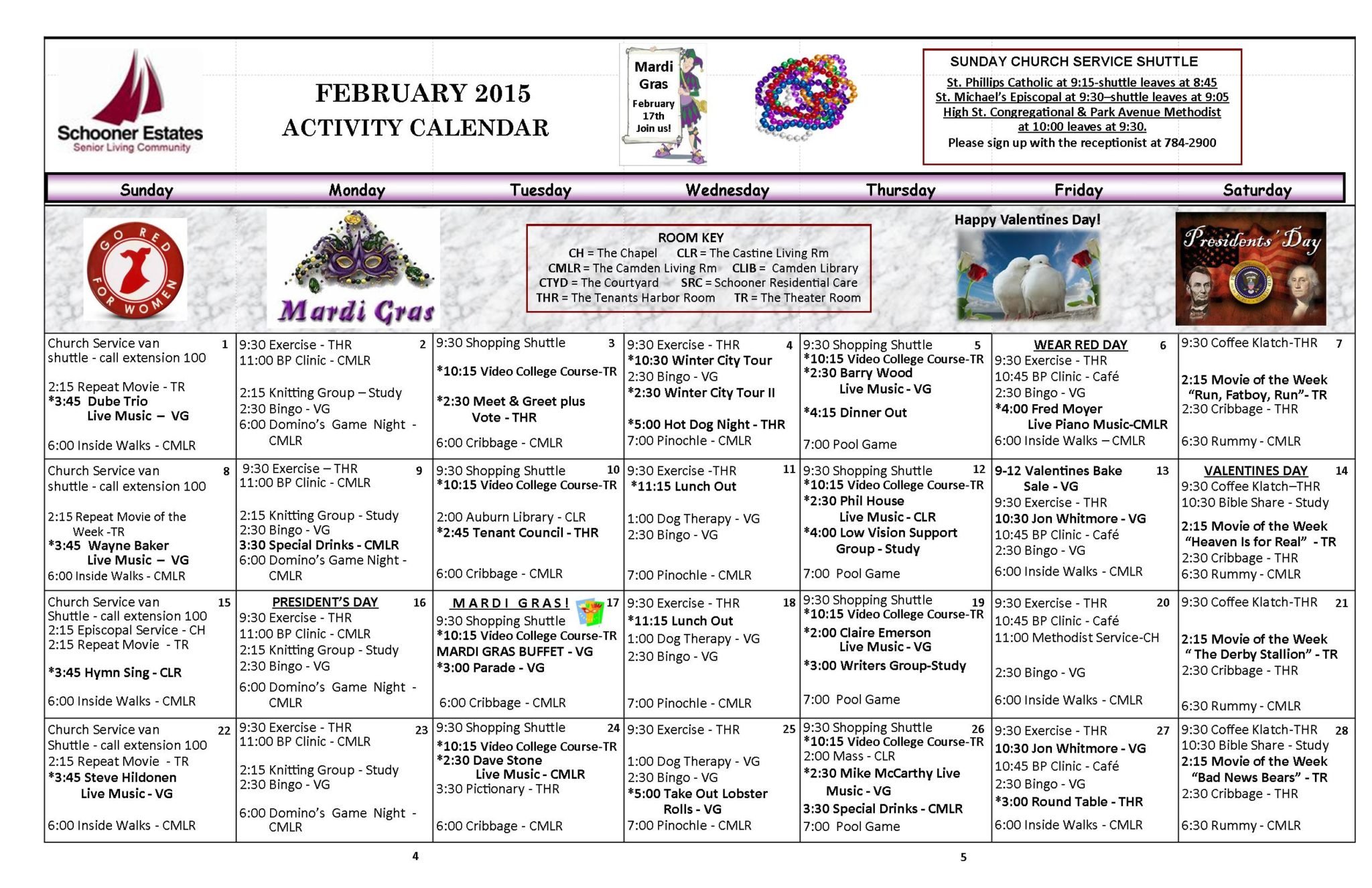 February 2015 activity calendar