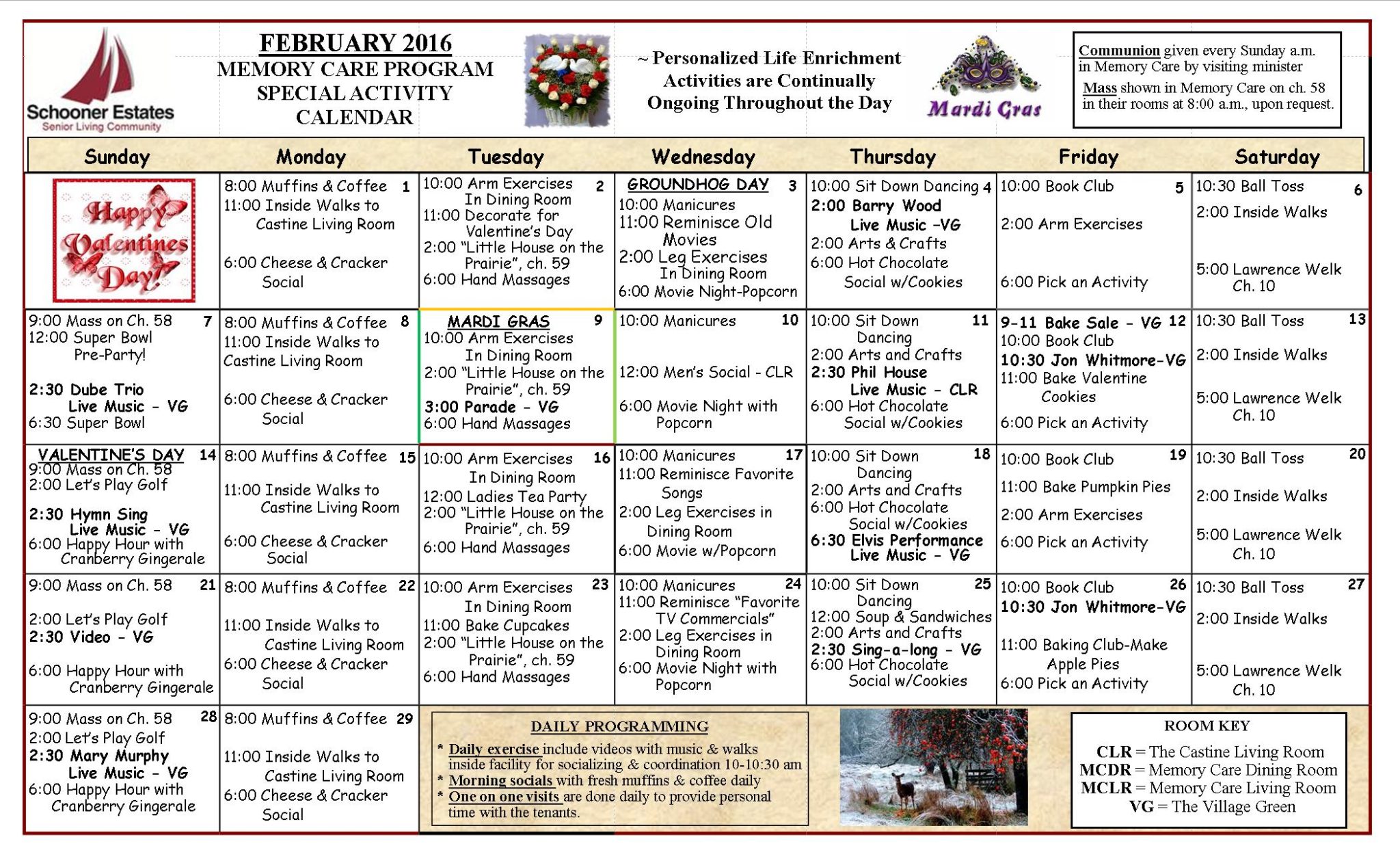 February 2016 Memory Care Activity Calendar