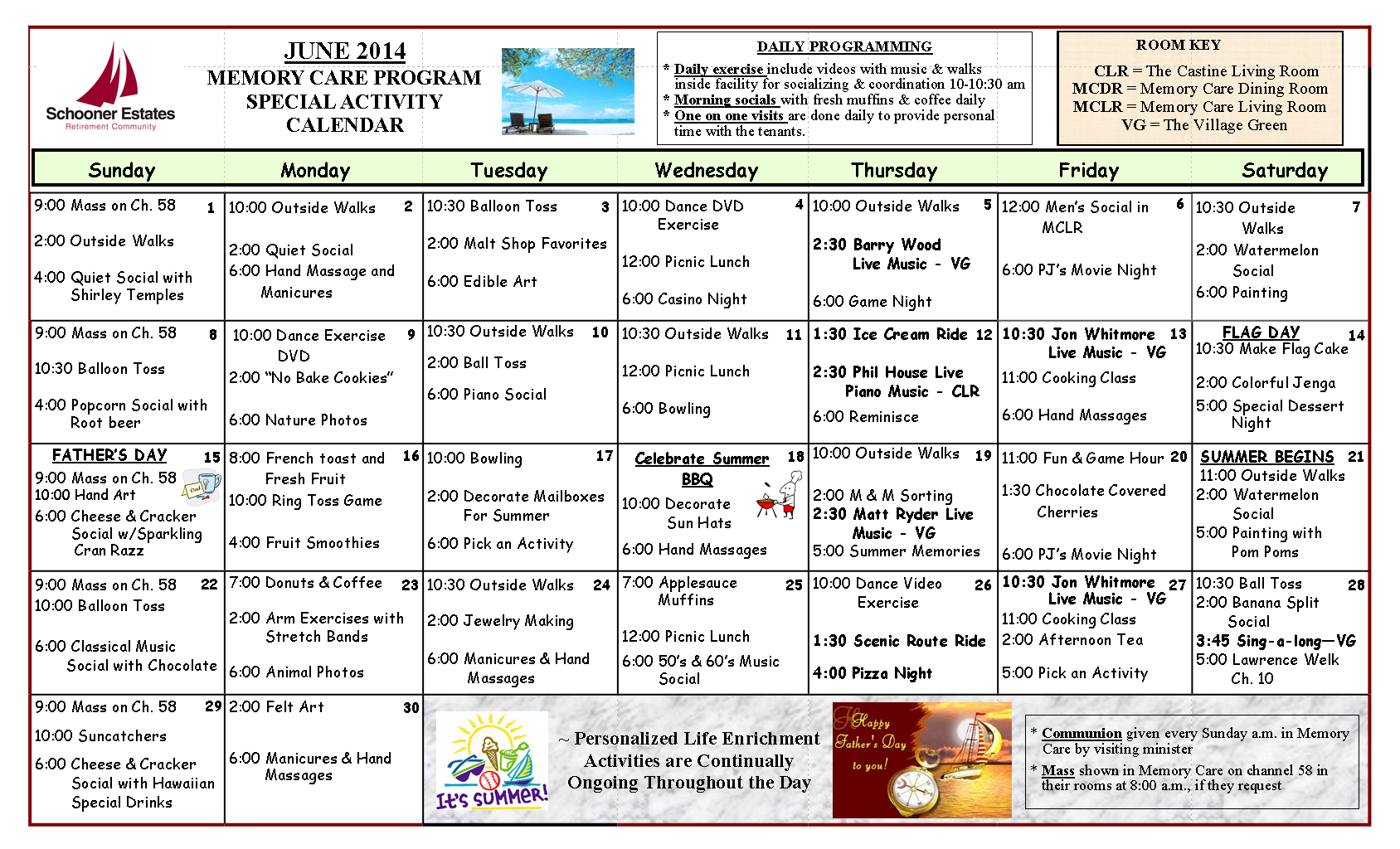June 2014 Memory Care Activity Claendar