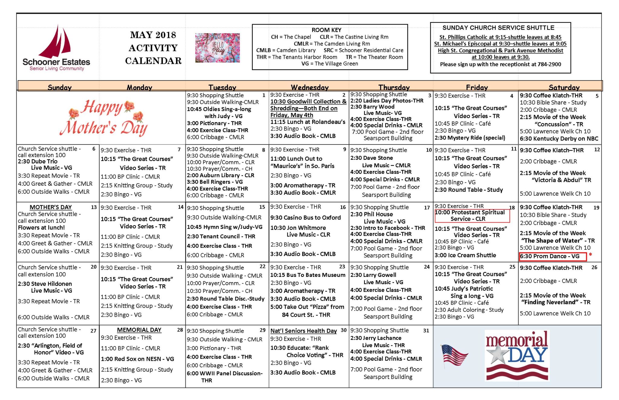 may 2018 schooner estates activity calendars may calendars