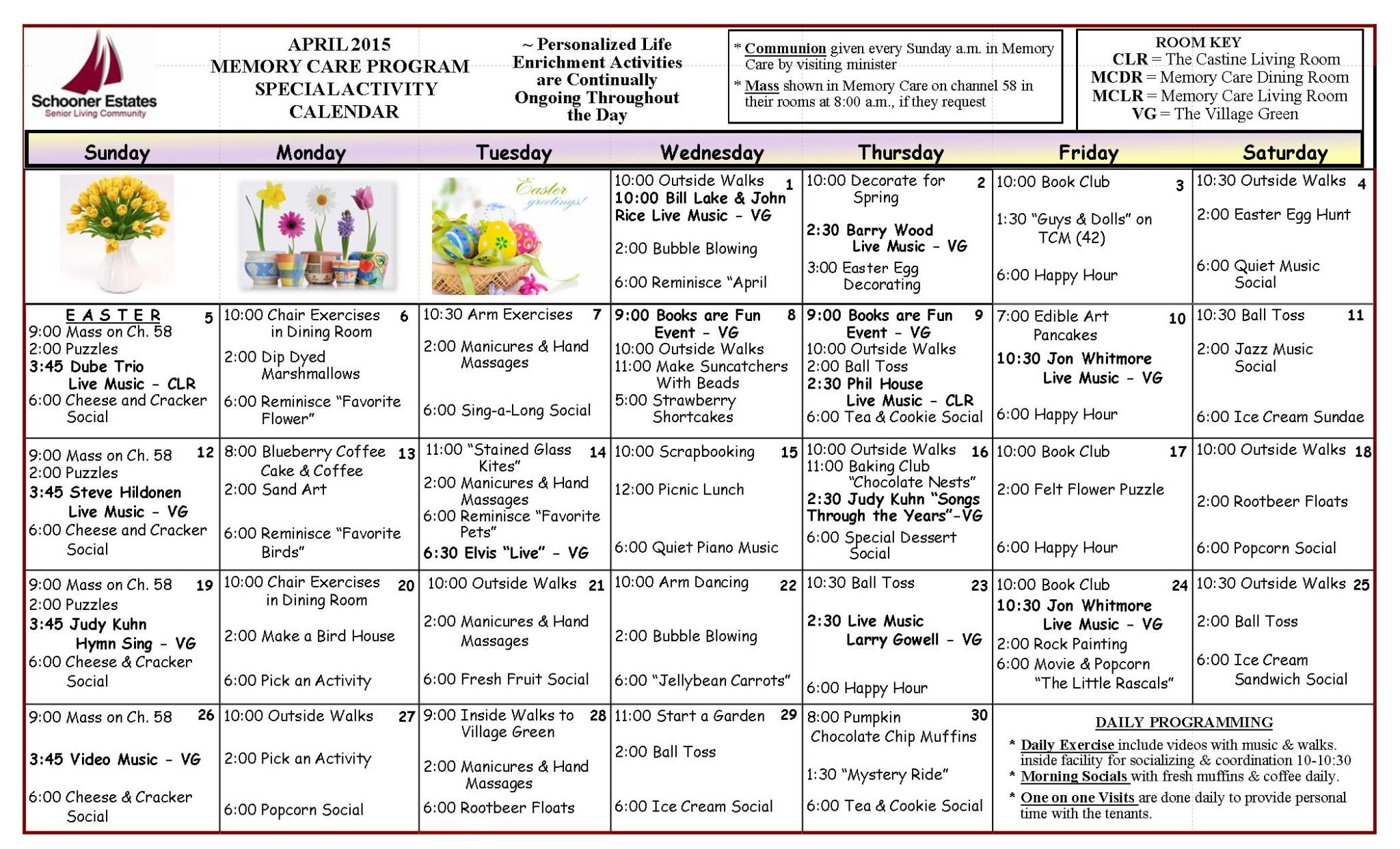Memory Care Calendar April 2015