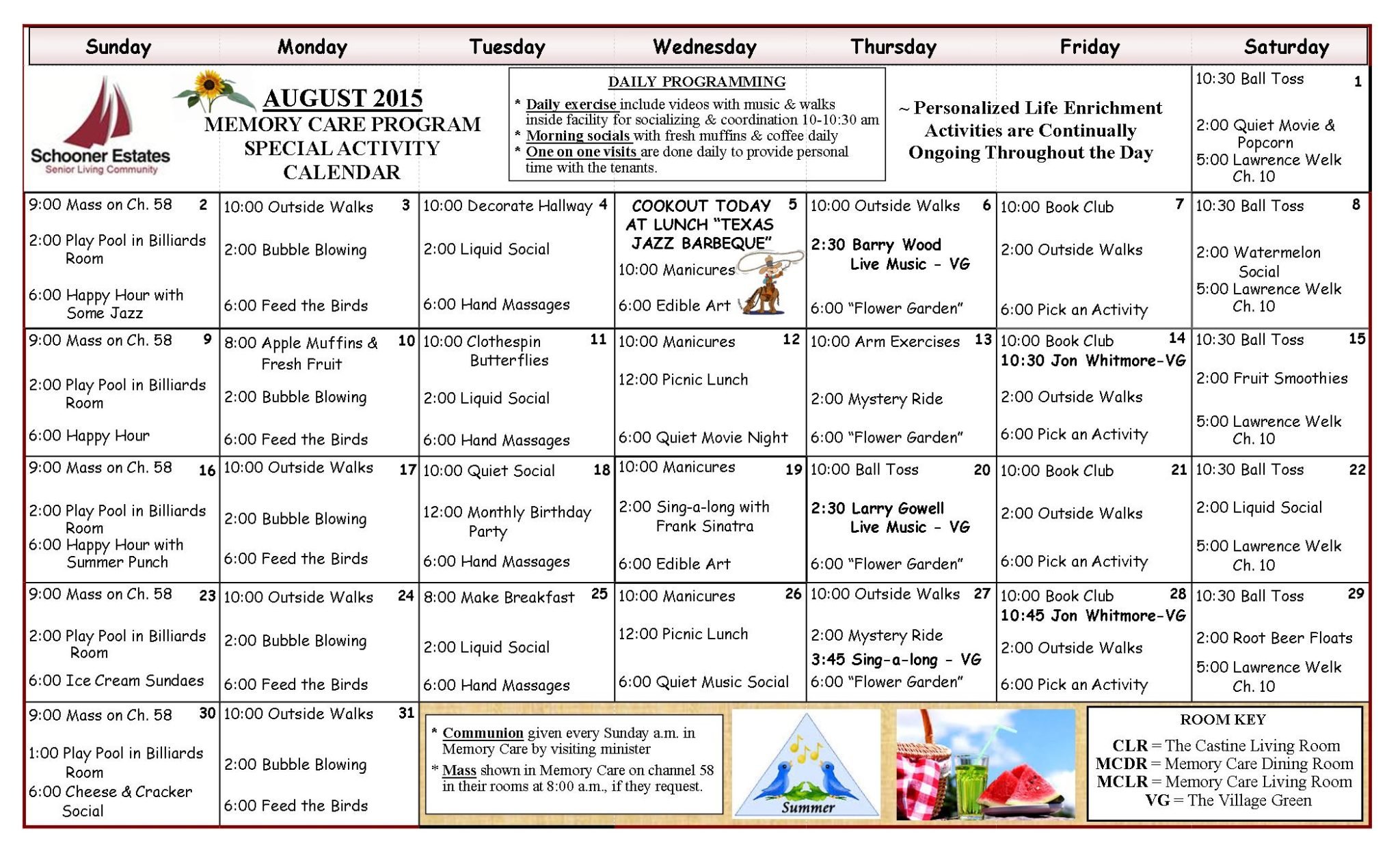 August 2015 Memory Care Activity Calendar