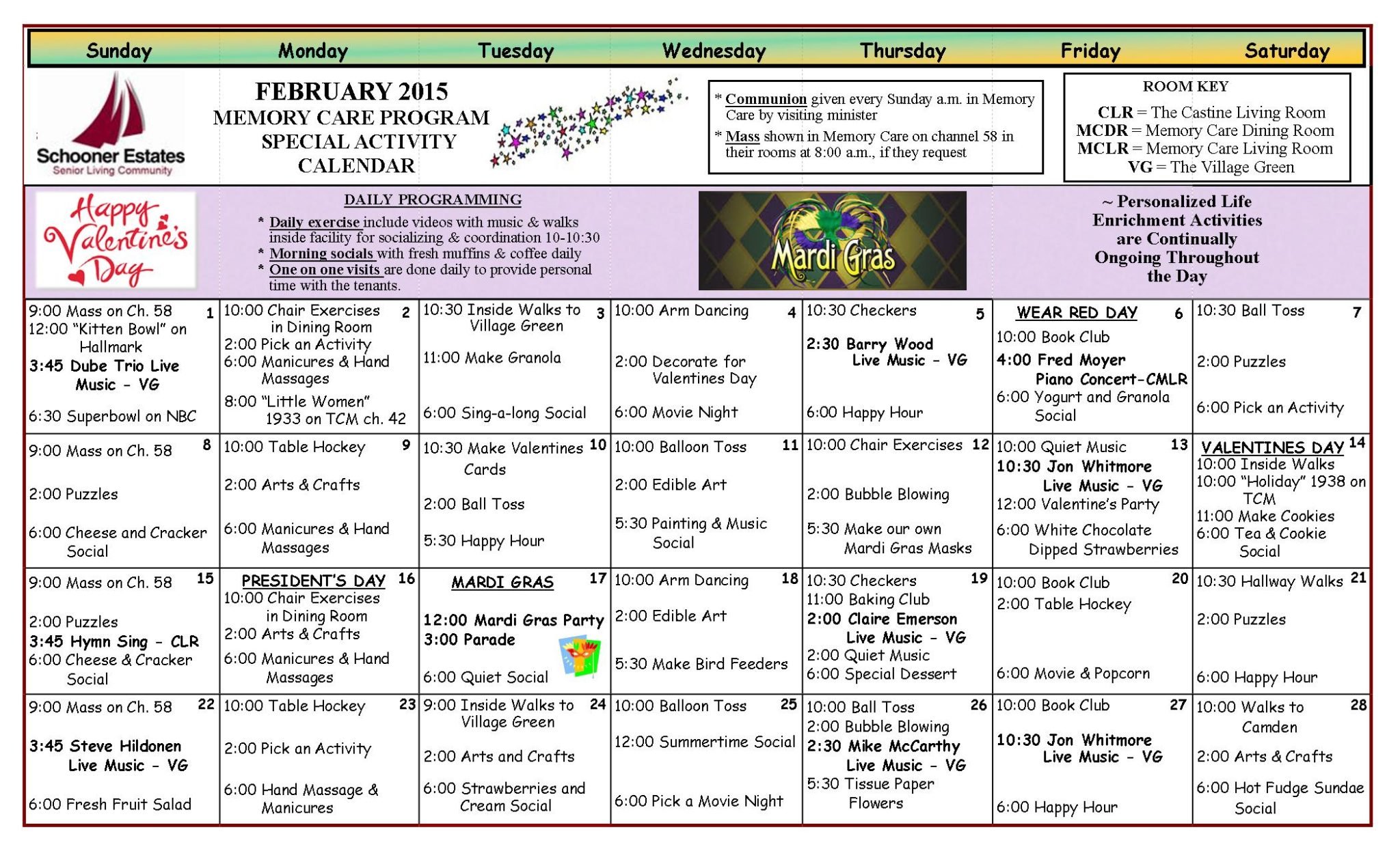 Memory Care Calendar February 2015