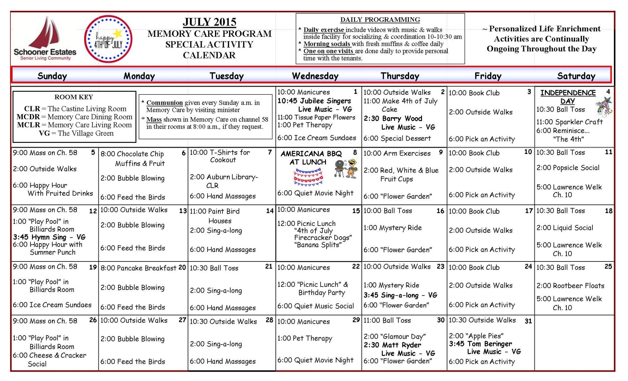schooner activity calendars for july 2015 calendars for july