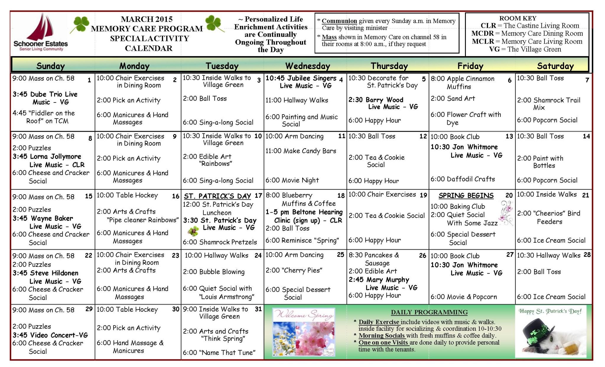Memory Care Calendar March 2015