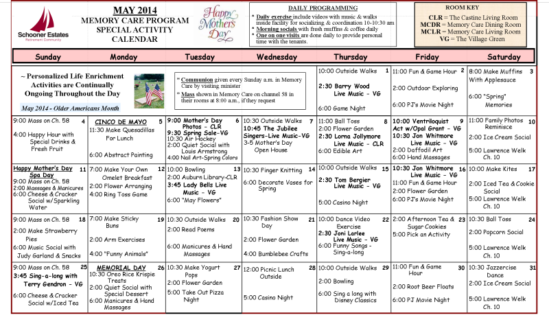 Memory Care Calendar May 2014