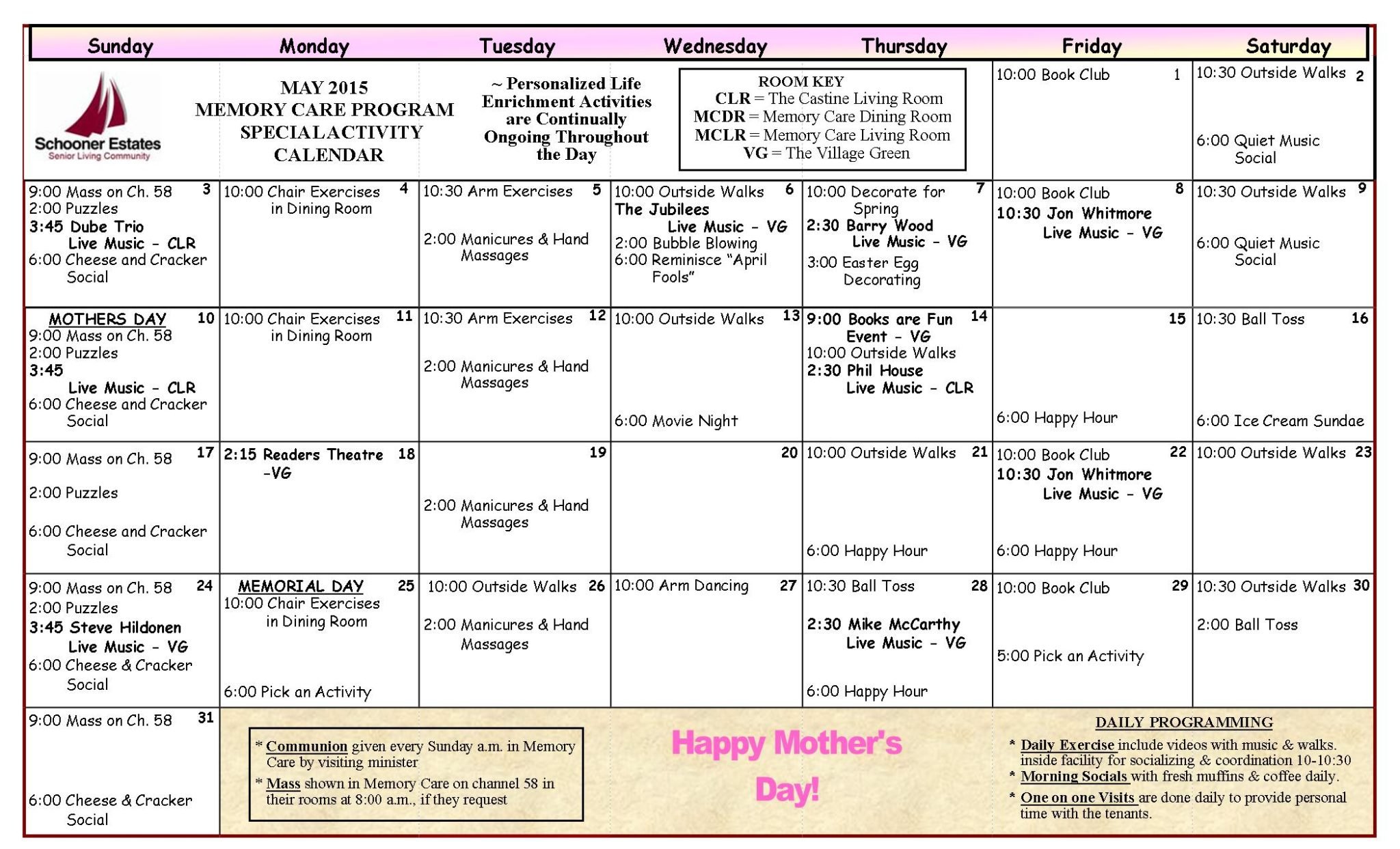 Memory Care Calendar May 2015