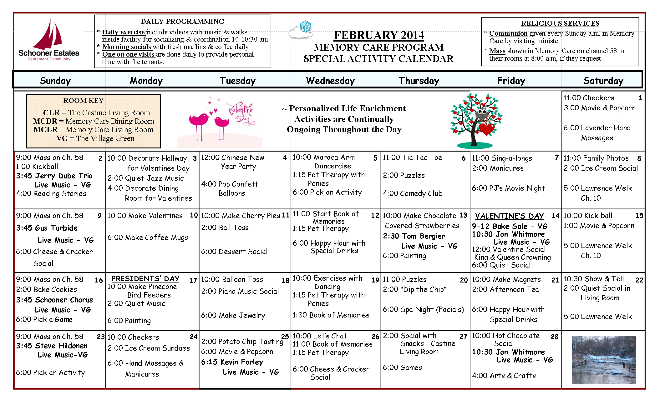 Memory Care February Calendar 2014