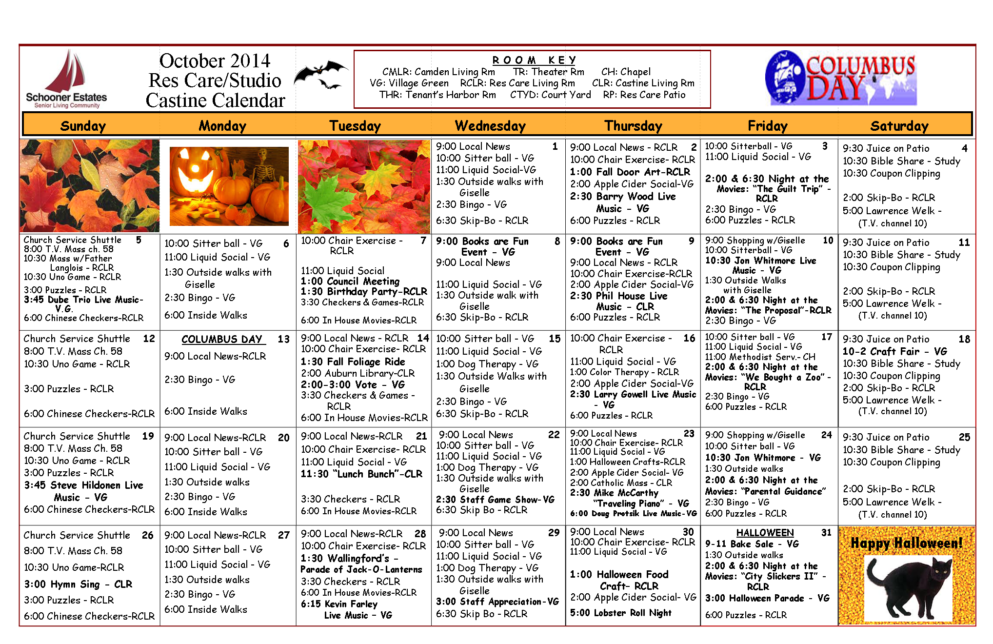 October 2014 Castine - Residential Care Calendar