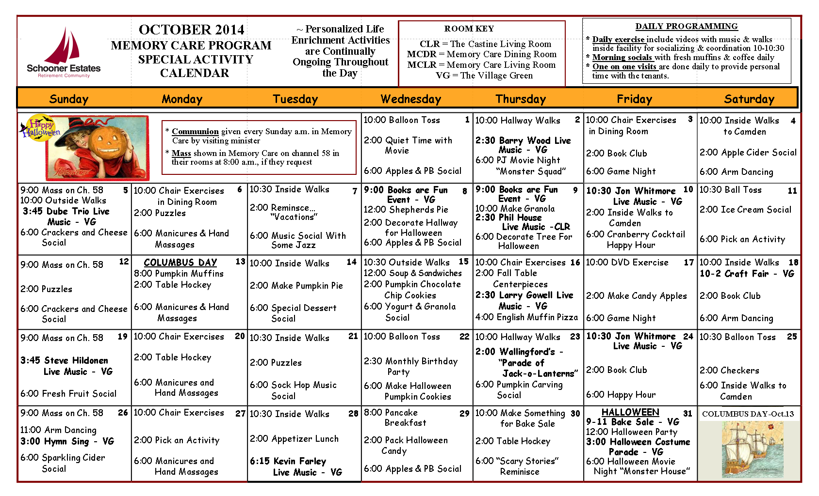 October 2014 Memory Care Calendar