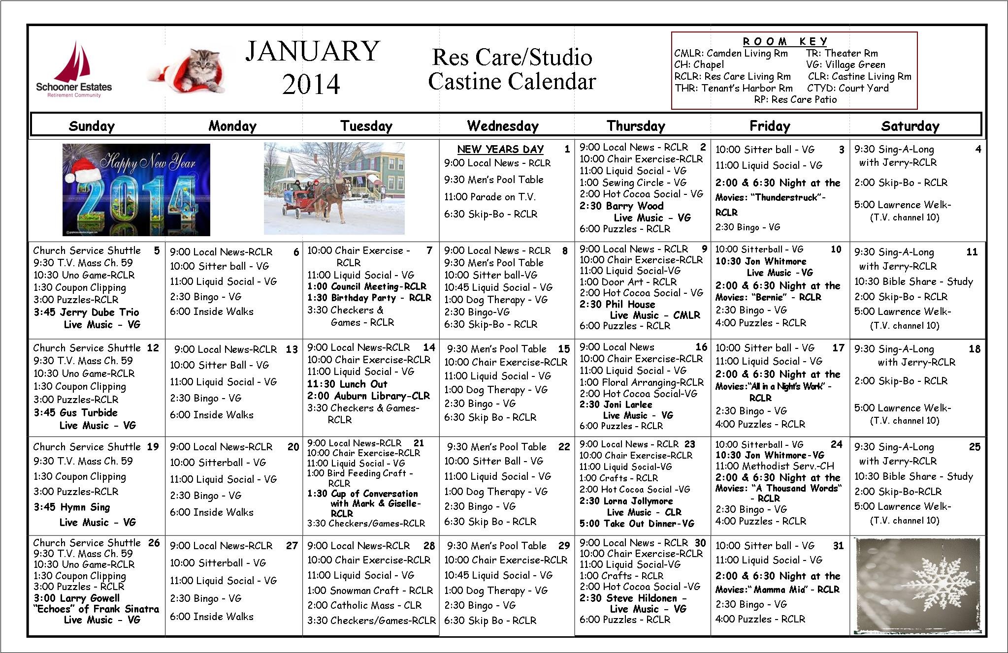 Res Care - Castine January 2014 Calendar