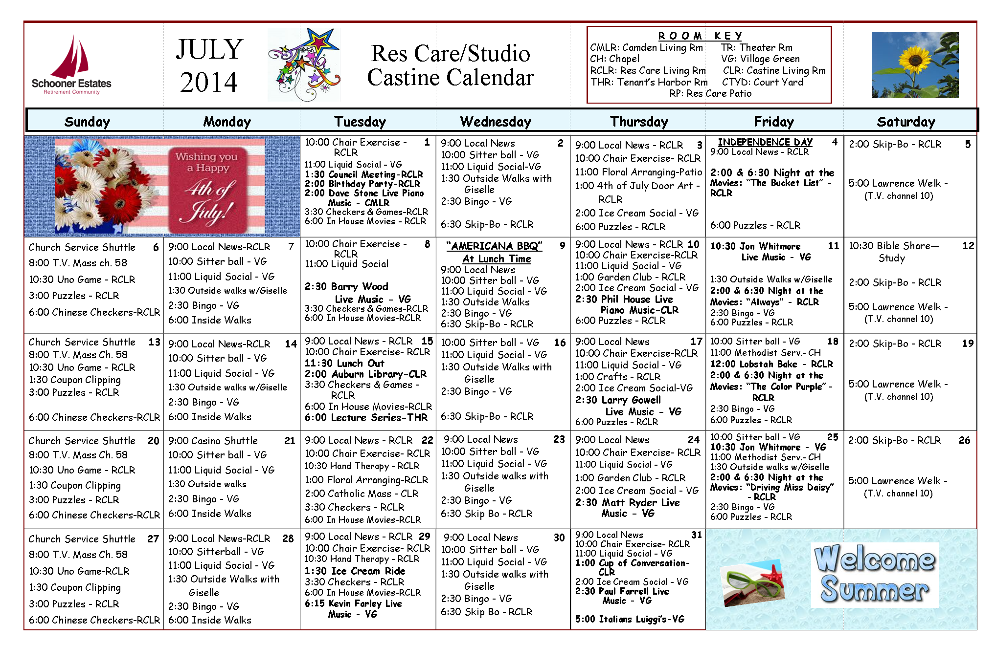 Res Care - Castine July 2014 Calendar