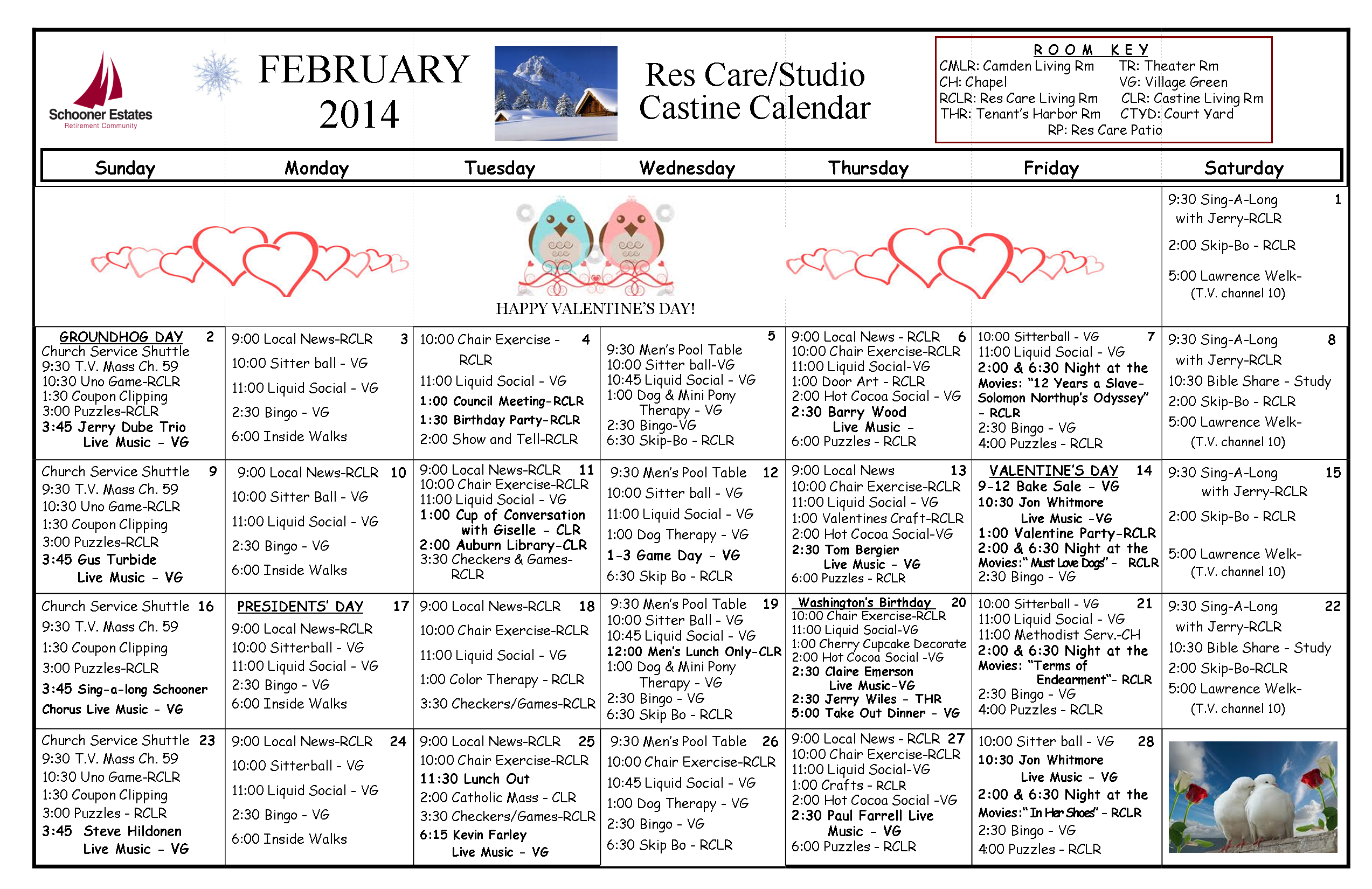 Residental Care February 2014 Calendar