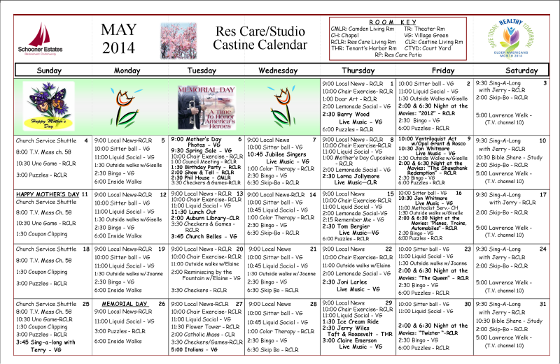 Residential Care Calendar May 2014