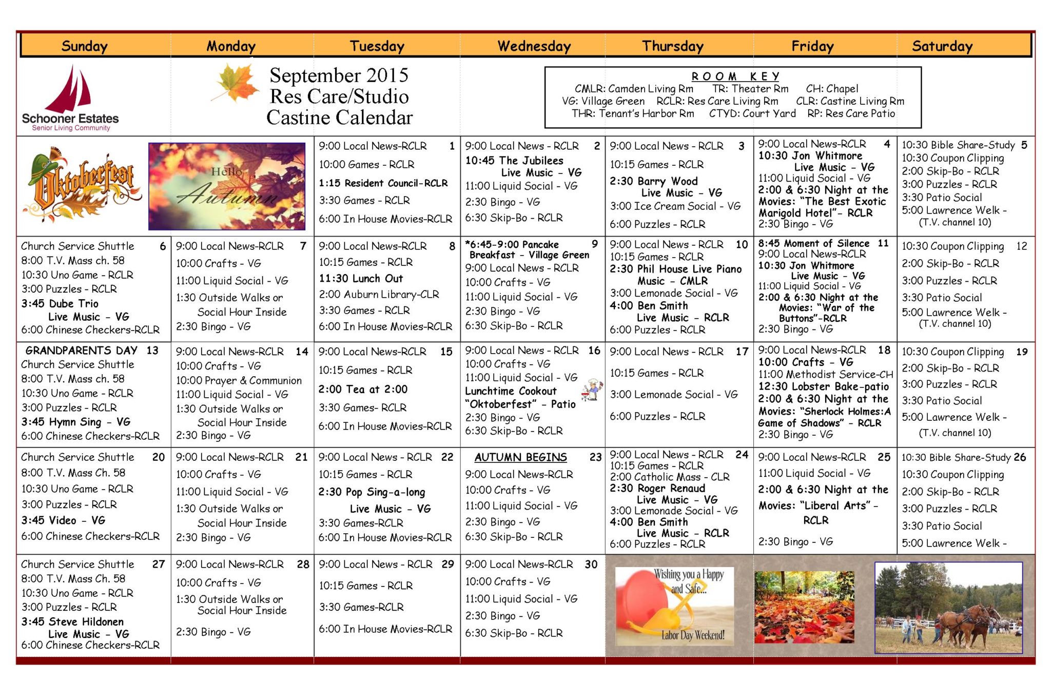 September 2015 Residential Care Calendar